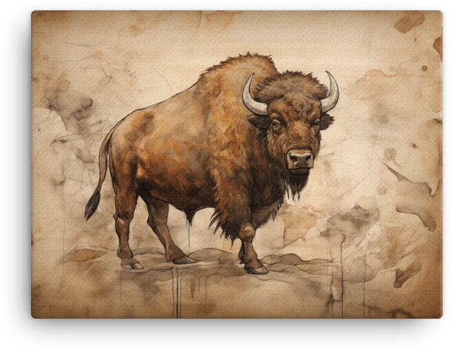 Vintage Bison Sketch Canvas Wall Art