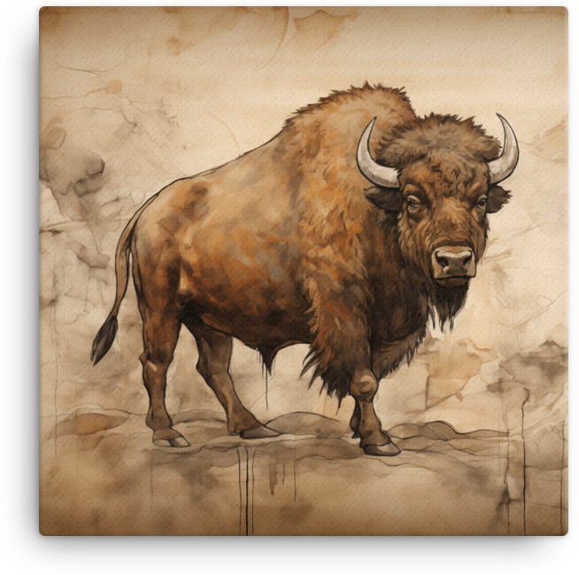 Vintage Bison Sketch Canvas Wall Art