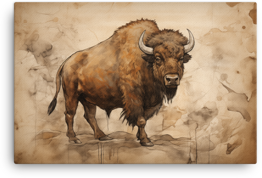 Vintage Bison Sketch Canvas Wall Art